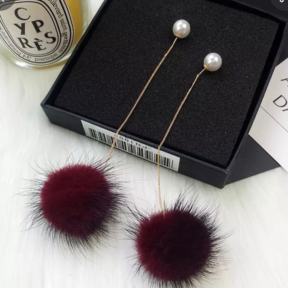Fur ball drop earings